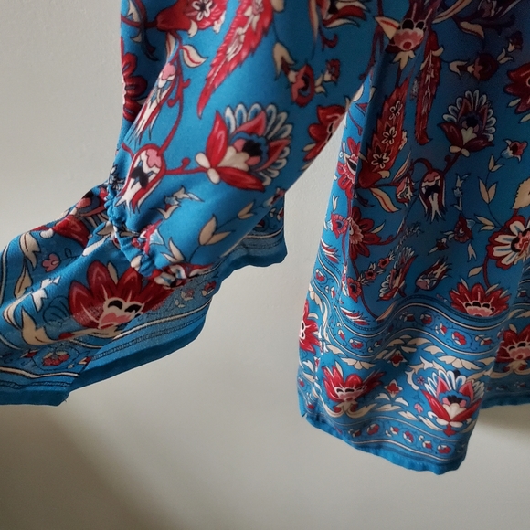 Northern Reflections L Floral Boheminan Peasant Vacation Keyhole Blouse - Picture 10 of 11